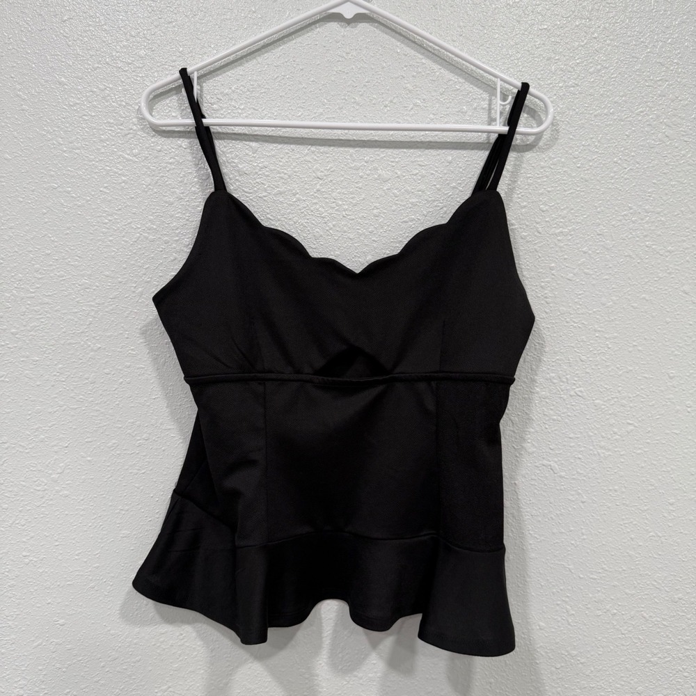 Meraki‎ Black Scalloped Peplum Camisole Top Cutout XL MT6470233EMK